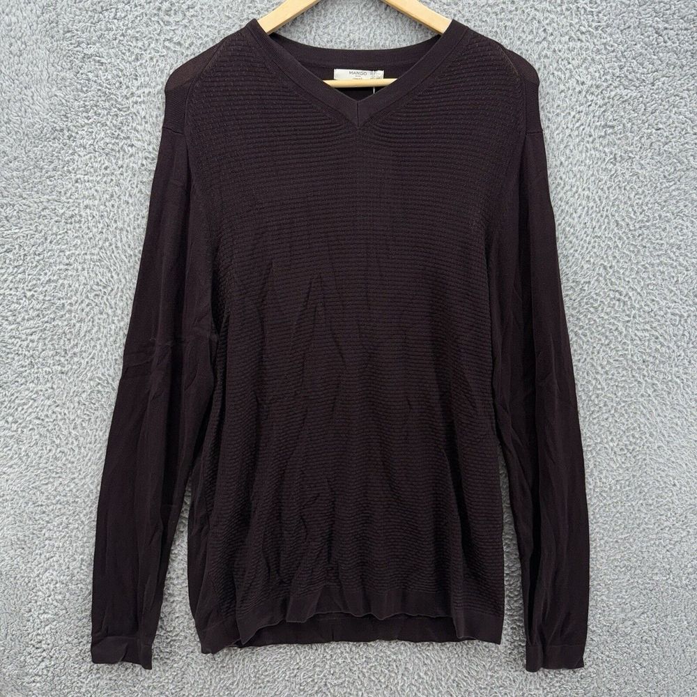 Mango Man Smart‎ Metro Sweater Mens XL Brown Ribbed Long Sleeve V-Neck NWT